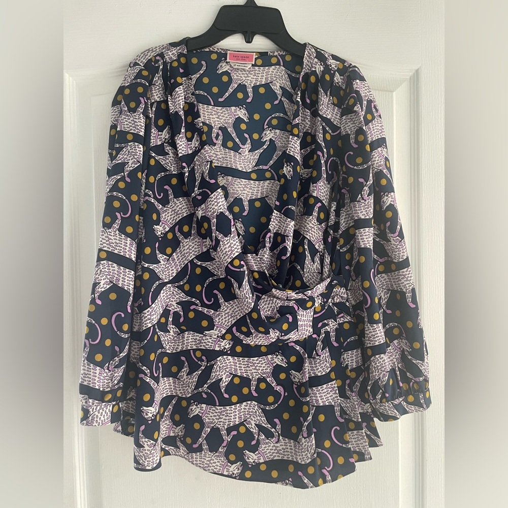 Kate Spade Leopard Dot Wrap Blouse-size 10